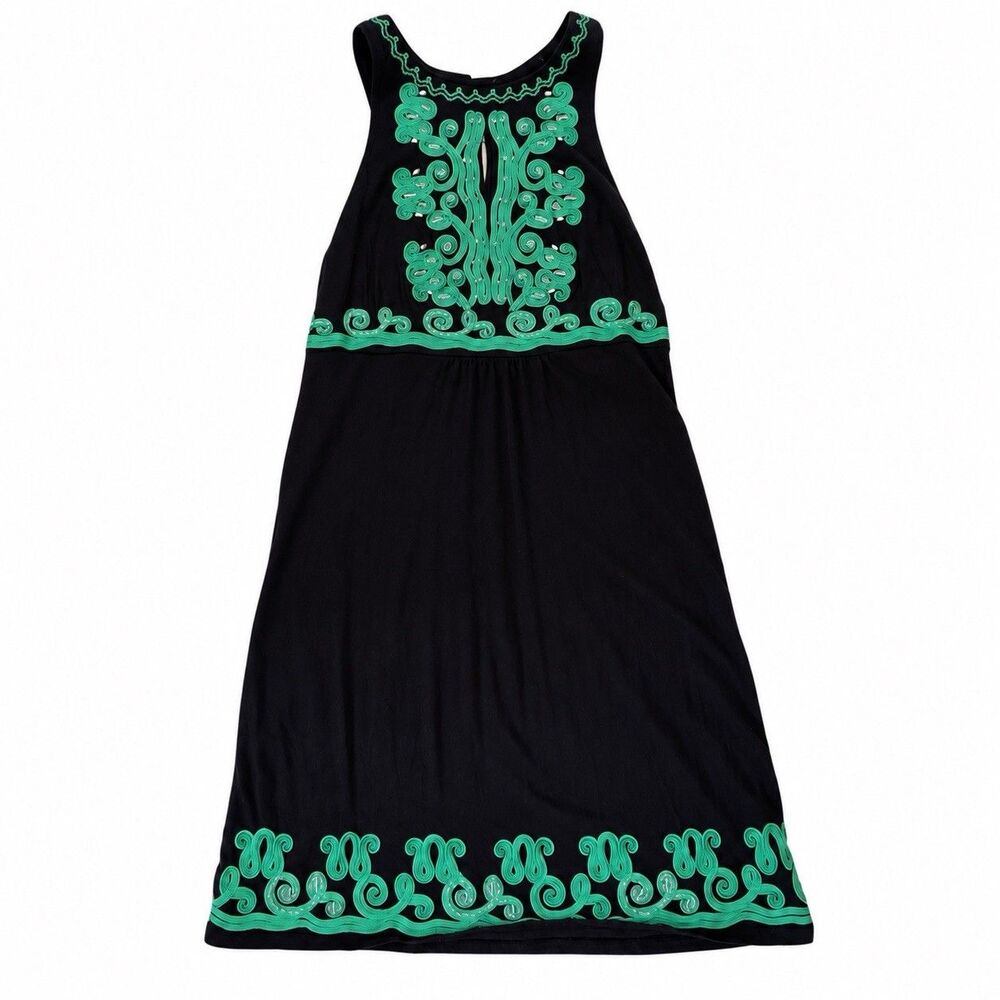 INC  Pima Cotton & Modal  Black Embroidered Dress Key Hole Back, Size XS
